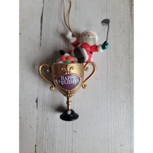 Lustre Fame happy holidays golfing Santa Claus trophy ornament Xmas